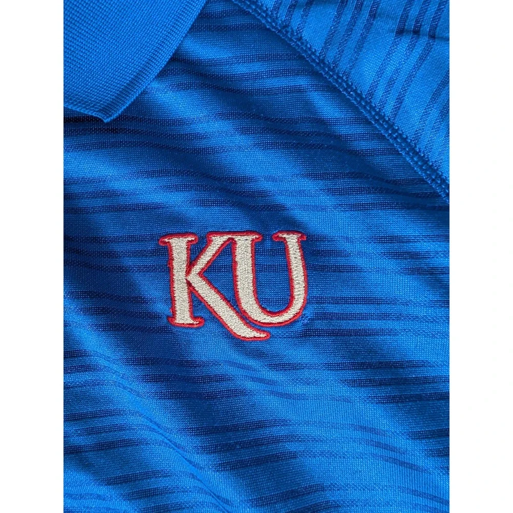 Adidas Kansas Jayhawks‎ KU Climalite Blue Striped Performance Polo Mens Medium